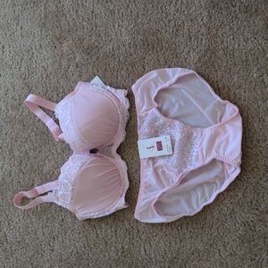 Pink Lace Lingerie Set, Bra 75C/34C, Underwear Large